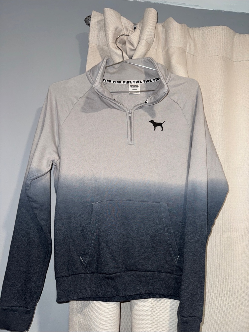 PINK Victoria's Secret Men's Ombre Half-Zip Sweatshirt - White to Charcoal